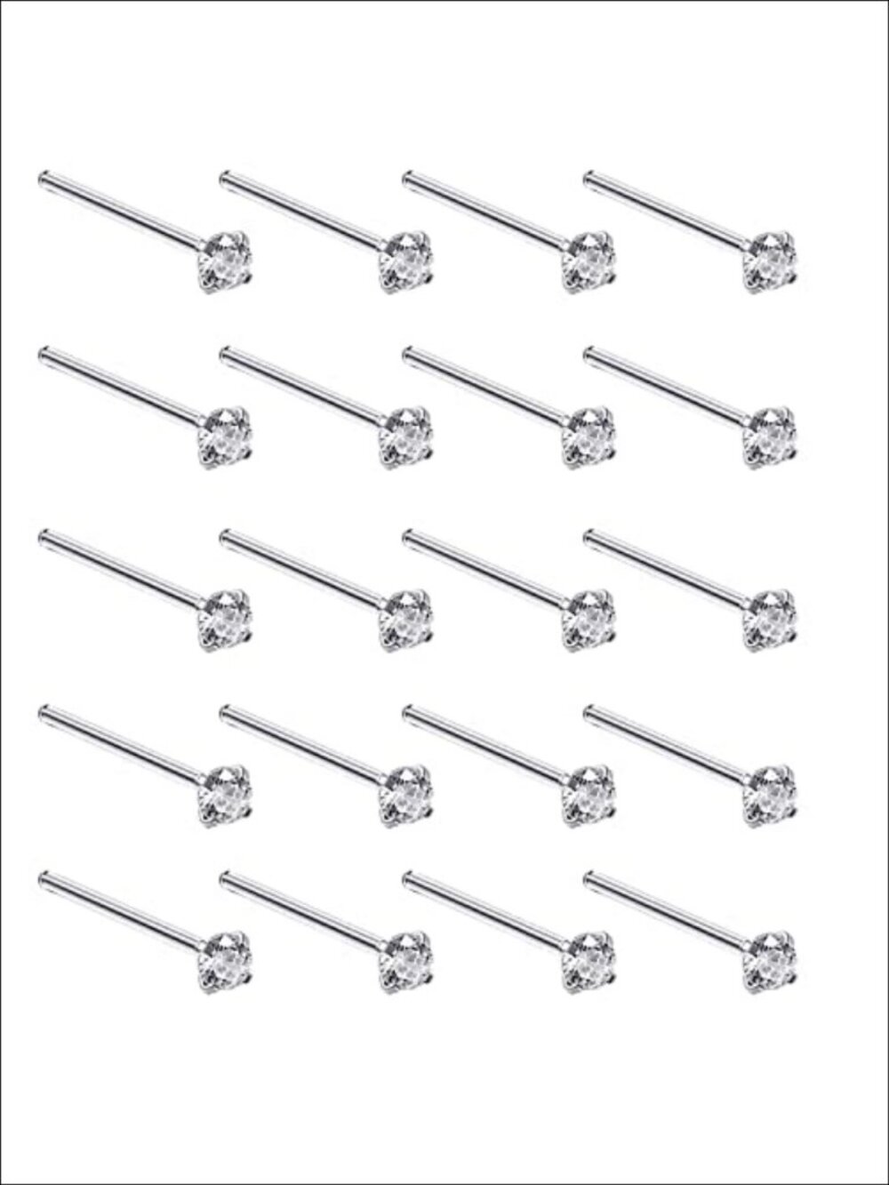 20pc Clear Simulated Diamond Nose Studs 1.5mm Sterling Silver Straight End